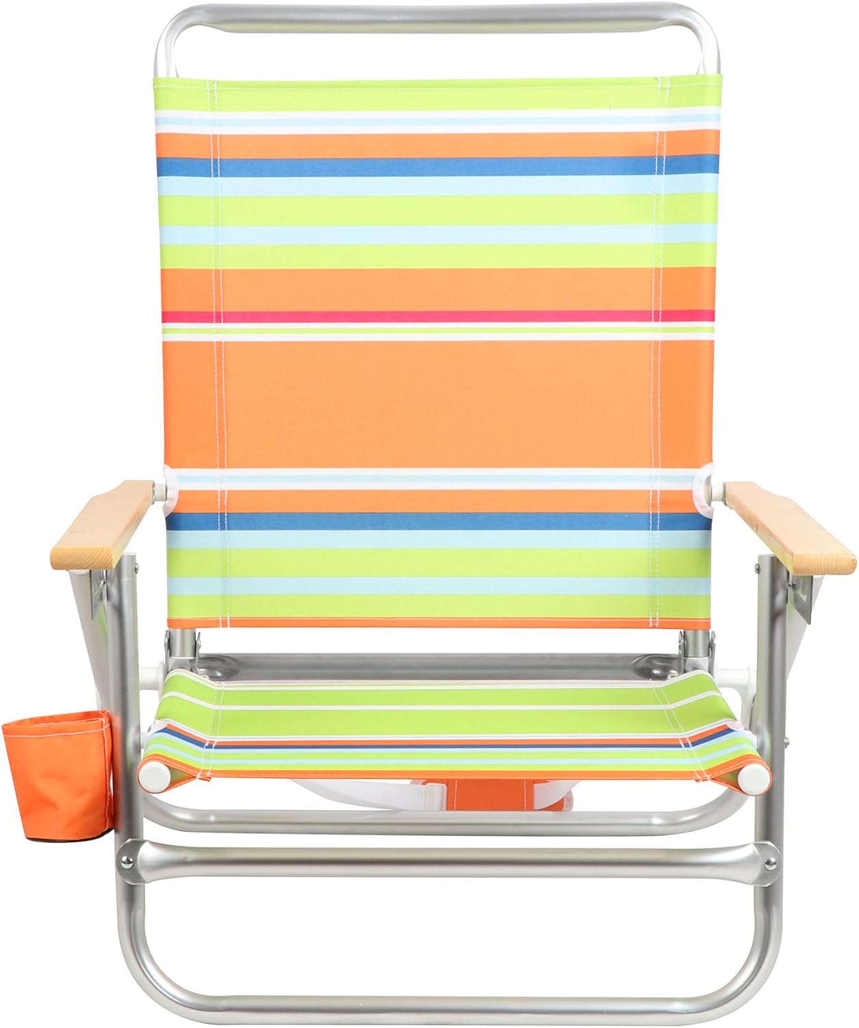 PORTAL Folding Camping Sand Beach Chair, Aluminum Lightweight 4 Positions Chair Recliner with Wood Armrest Cup Holder Carry Strap
