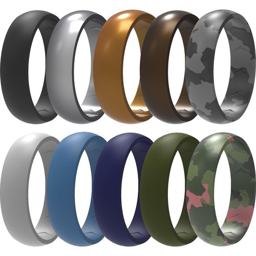 icooci 10 Paks Silicone Rings for Men, Breathable Air Flow Grooves Rubber Wedding Bands 8.5mm Wide 2.5mm Thic,Size 07
