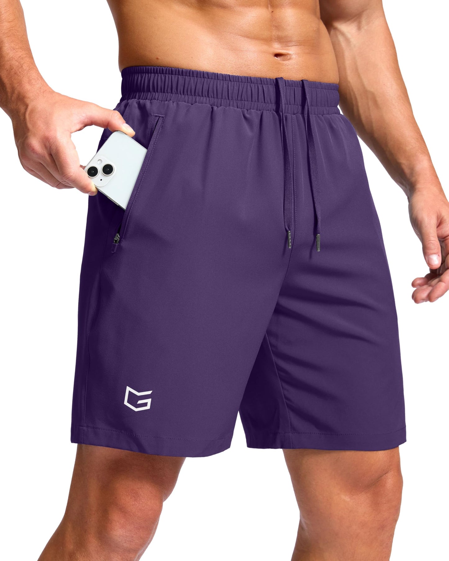 Men's Athletic Running Shorts with Zipper Pockets Quick Dry 7"/ 5"/ 9" Workout Gym Shorts for Basketball Hiking(Purple,7XXXL)