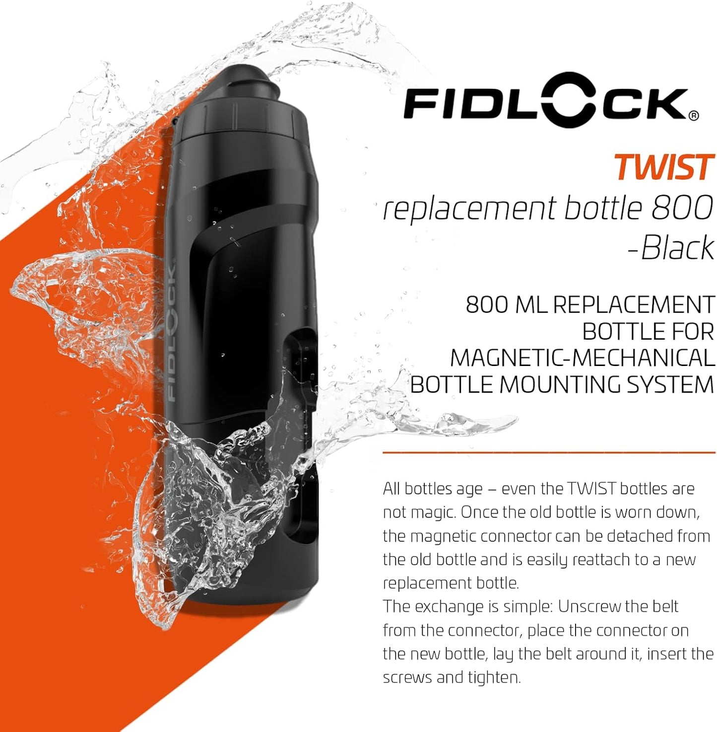 FIDLOCK Twist Replacement Bottle 450ml/15oz | Includes Twist Bottle Only (Twist Base Not Included) | Smoke