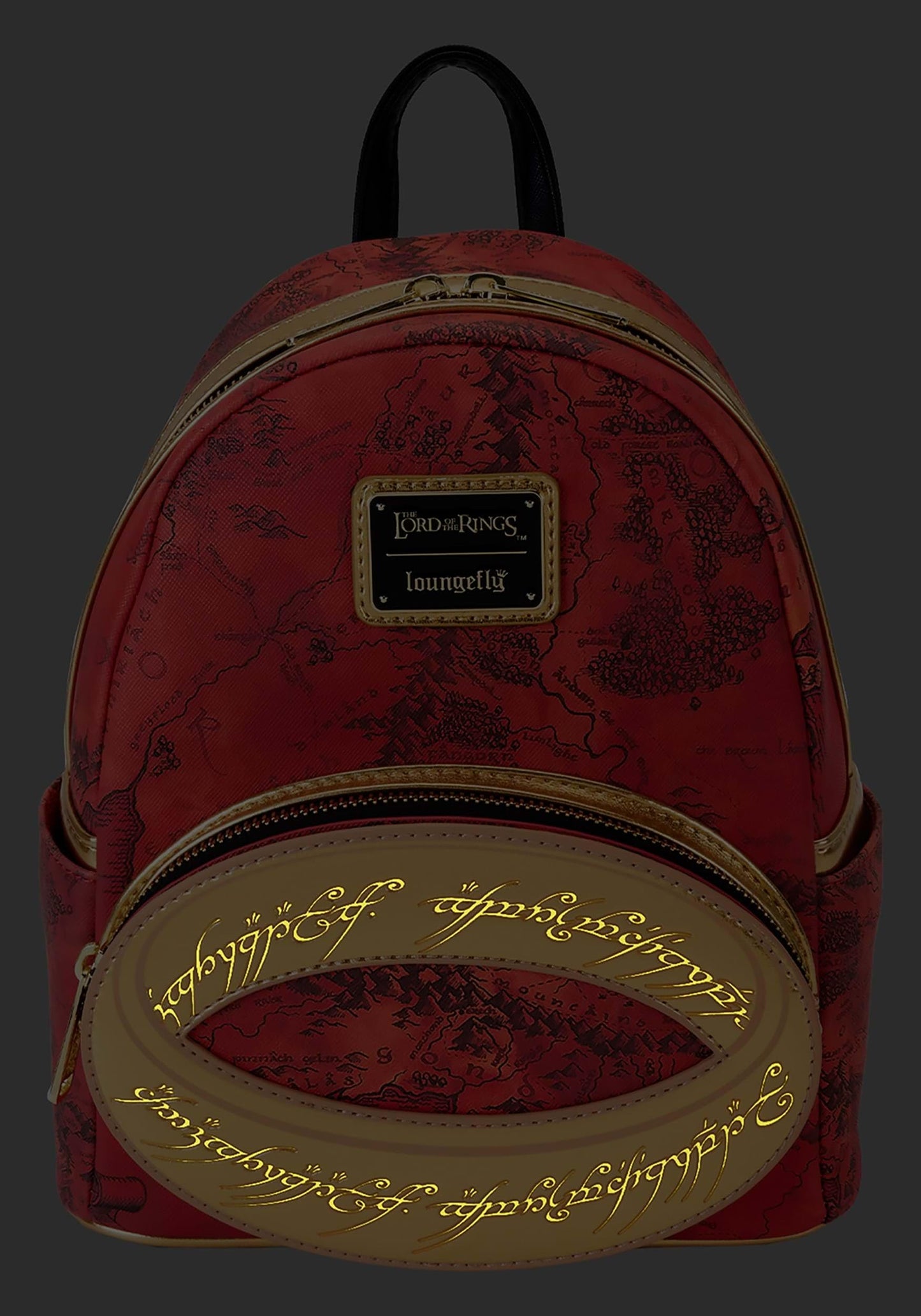 Loungefly WB Lord of The Rings The One Ring Mini Backpack | Red Map of Middle Earth Adult Fashion Bag Standard