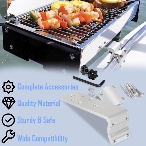 Deecaray 58182 Stow N' Go Grill Rail Mount Bracket, Compatible with Any Kuma Grill and RV Boat Camping Inside/Outboard 7/8" to 1-1/4" Round or 1-1/4" Square Horizontal Railings