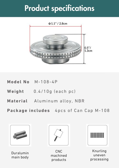 CAMPINGMOON 4pcs Cap for Camping Gas Fuel Canister with EN417 Lindal Valve M-108-4P