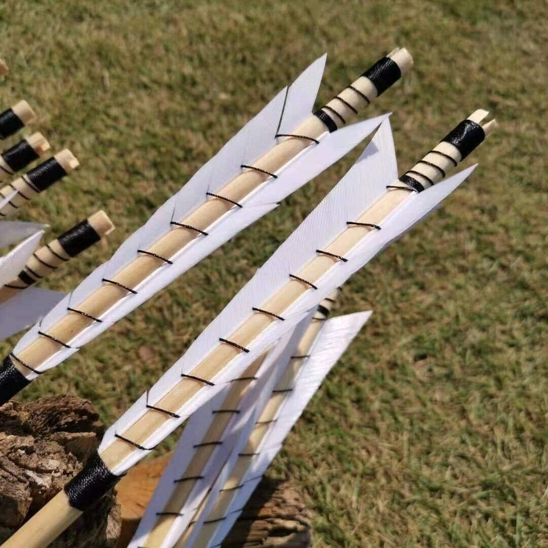 Archery Wooden English Longbow Arrows Practice Targeting Arrow 5.8" Turkey Feathers Fletching with Bullet Points for Recurve & Traditional Bow