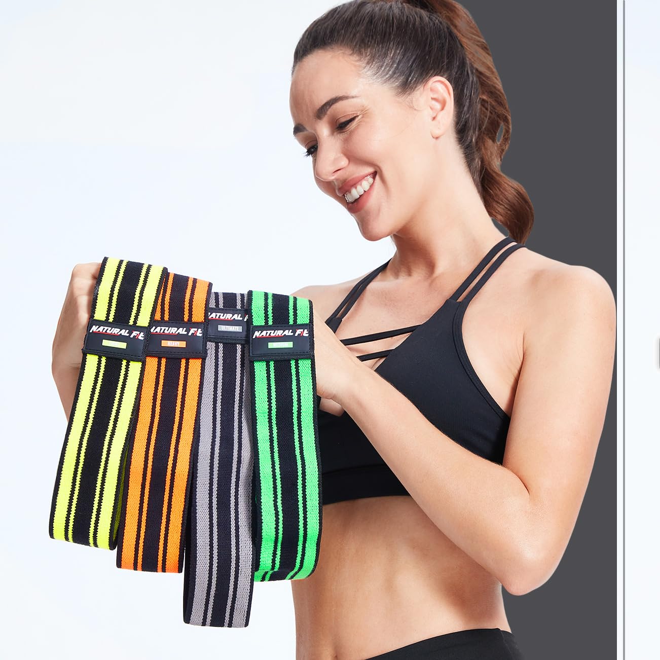 Resistance Bands, Exercise Workout Bands for Legs and Butt, Fabric 6 Set of Stretch Bands for Women and Men, Exercise Loop Bands Yoga, Pilates, Rehab (Yellow,Green,Orange,Grey)