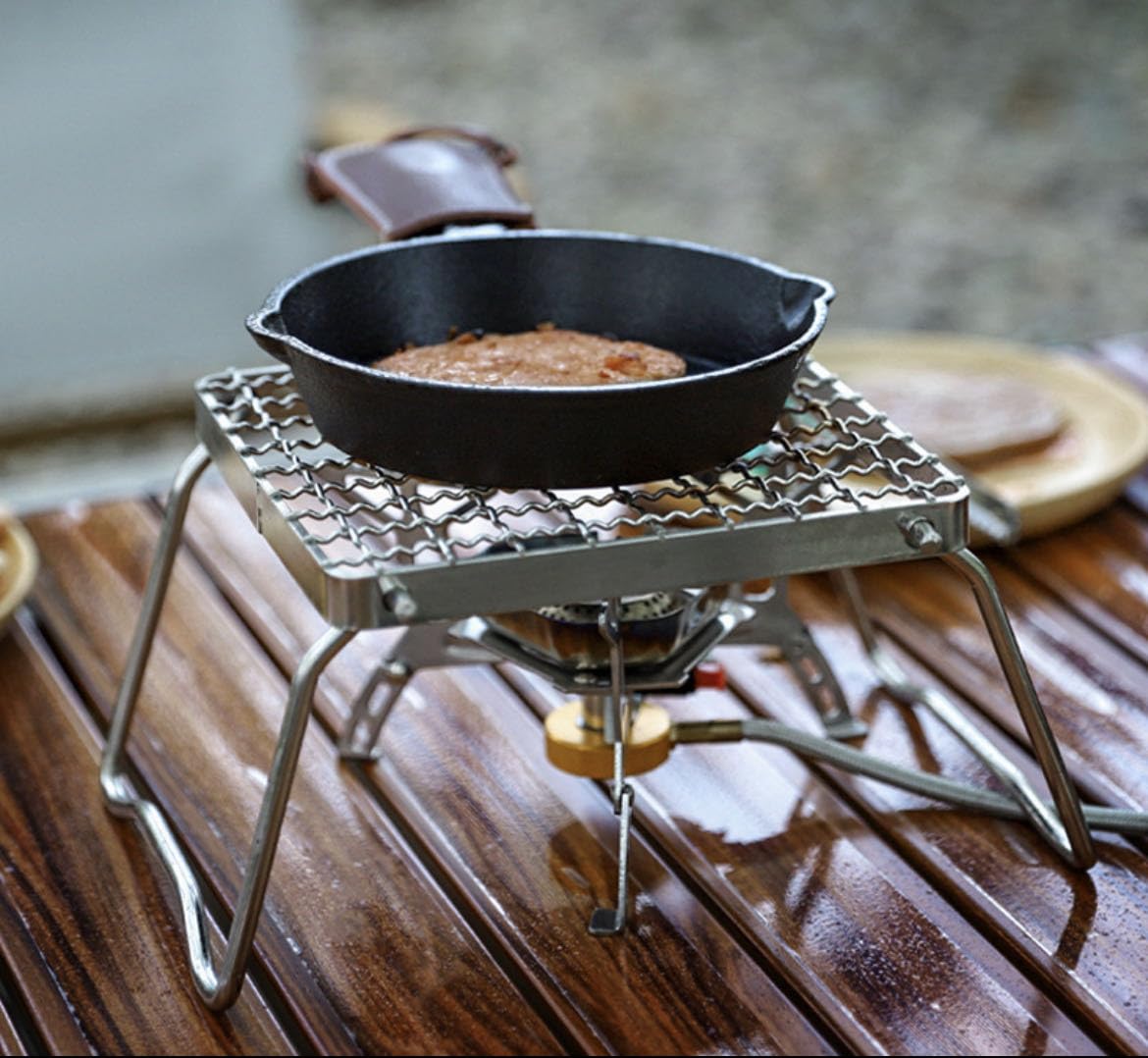 TreGoo Camp Grill with Foldable Legs-304 Stainless Steel Grill Grate for Gas Stove-Ultralight mini Campfire Stand-Portable Grill Grid for Backpacking/Camping/Hiking/Picnic/Traveling/Fishing (Weave)