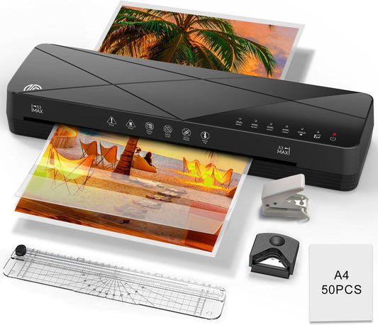 Crenova Laminator Machine 13 inch, Laminating Machine 60s Quick Warm Up Auto Off, Cold Hot Lamination Machine with ABS Jam Free, Laminator for Home Office School, Black