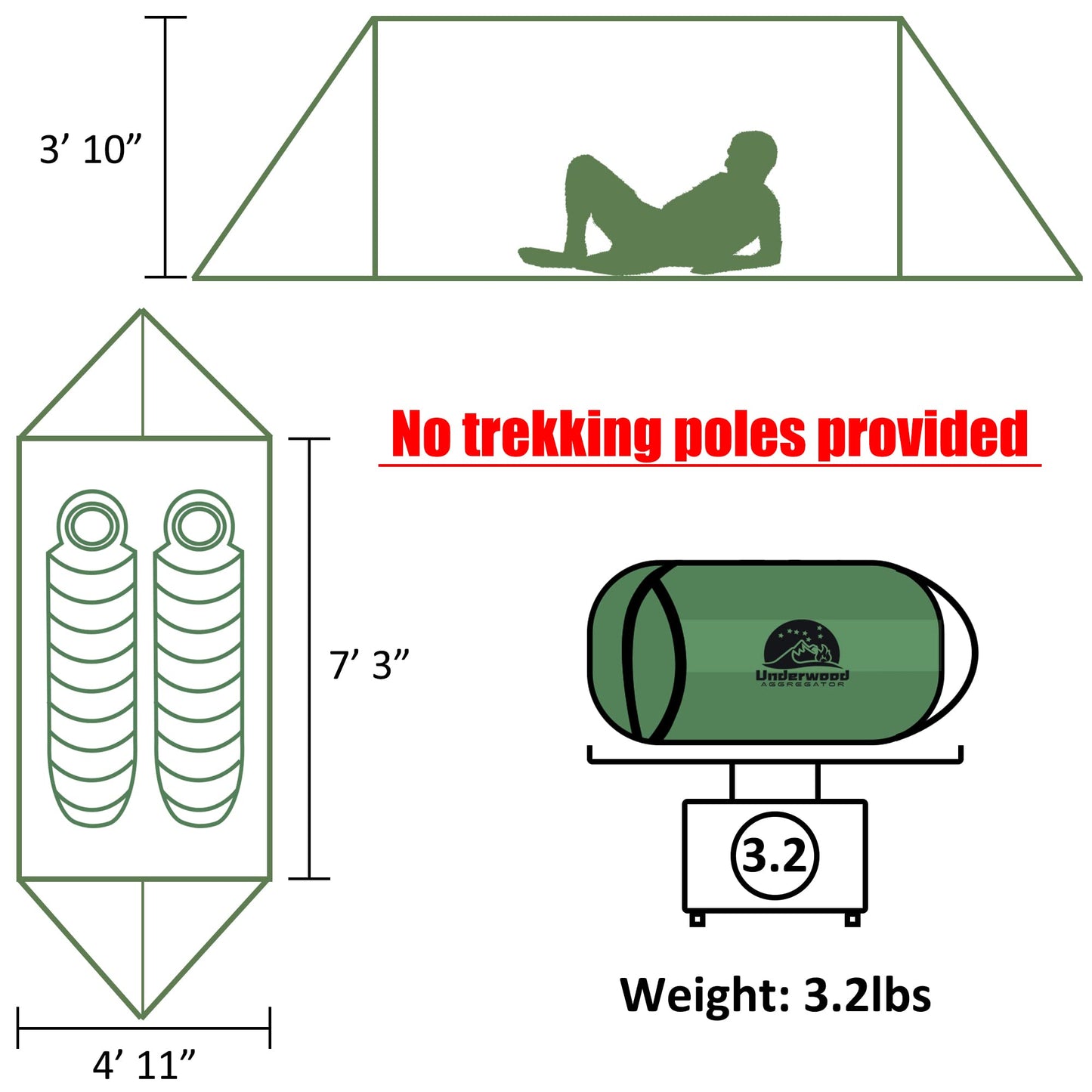 2-Person Ultralight Trekking Pole Tent & Collapsible Aluminum Hiking Sticks by Underwood Aggregator