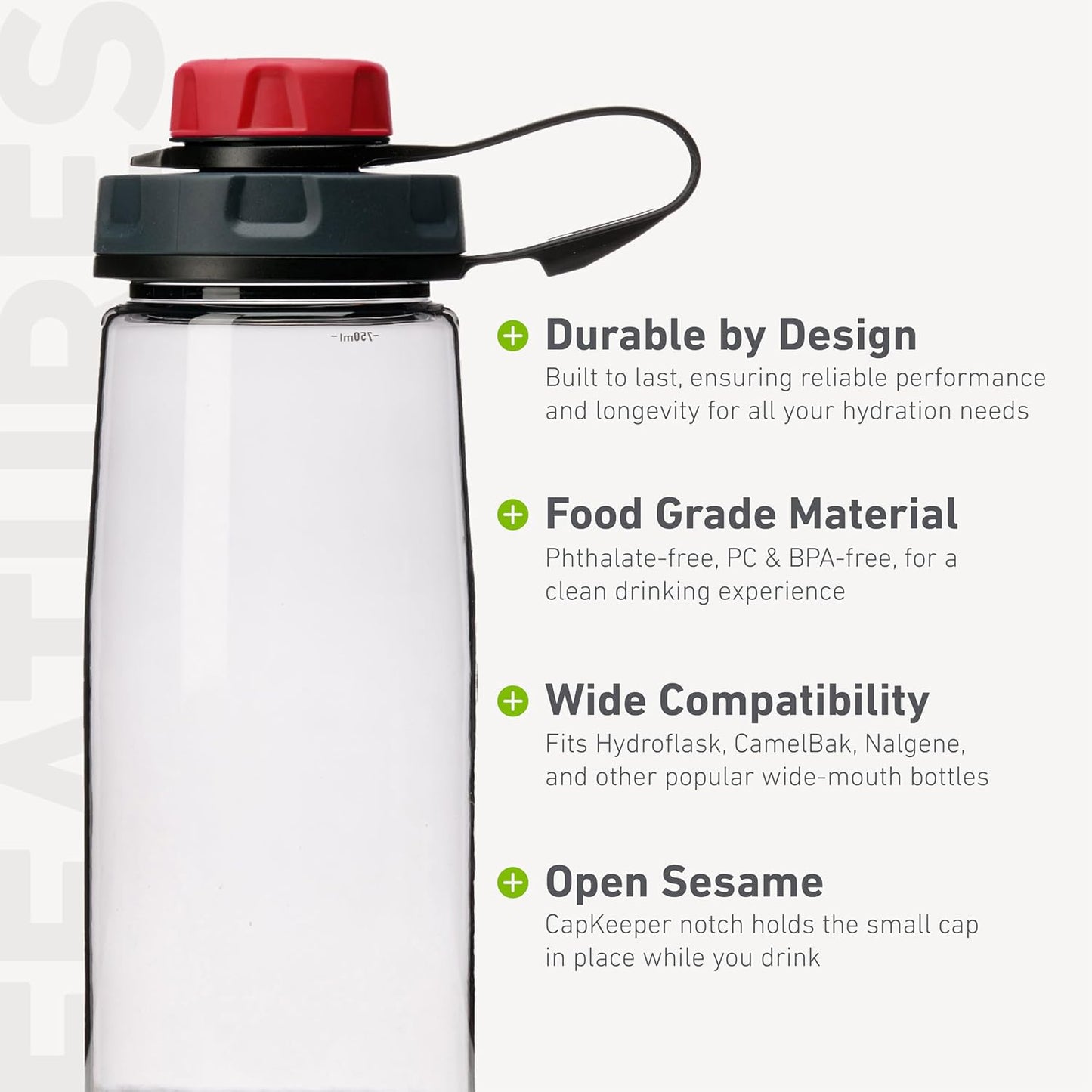 humangear capCAP+ | Converts Wide-Mouth Openings | Secure Easy Open | Food-Safe Material | Water Bottle Accessory Lid