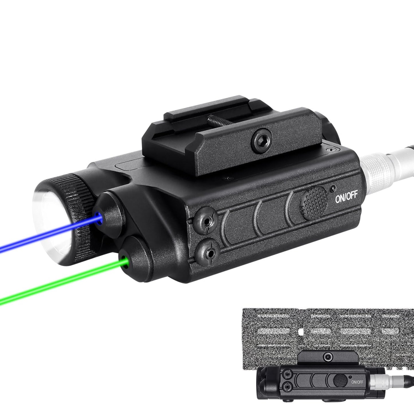 1200 Lumens Tactical Flashlight Dual Laser Combo for Rifle, with Momentary/Constant/Strobe Model, Green and Blue Laser & Tactical Flashlight Multi-Function Combo, with 9-inch Remote Pressure Switch