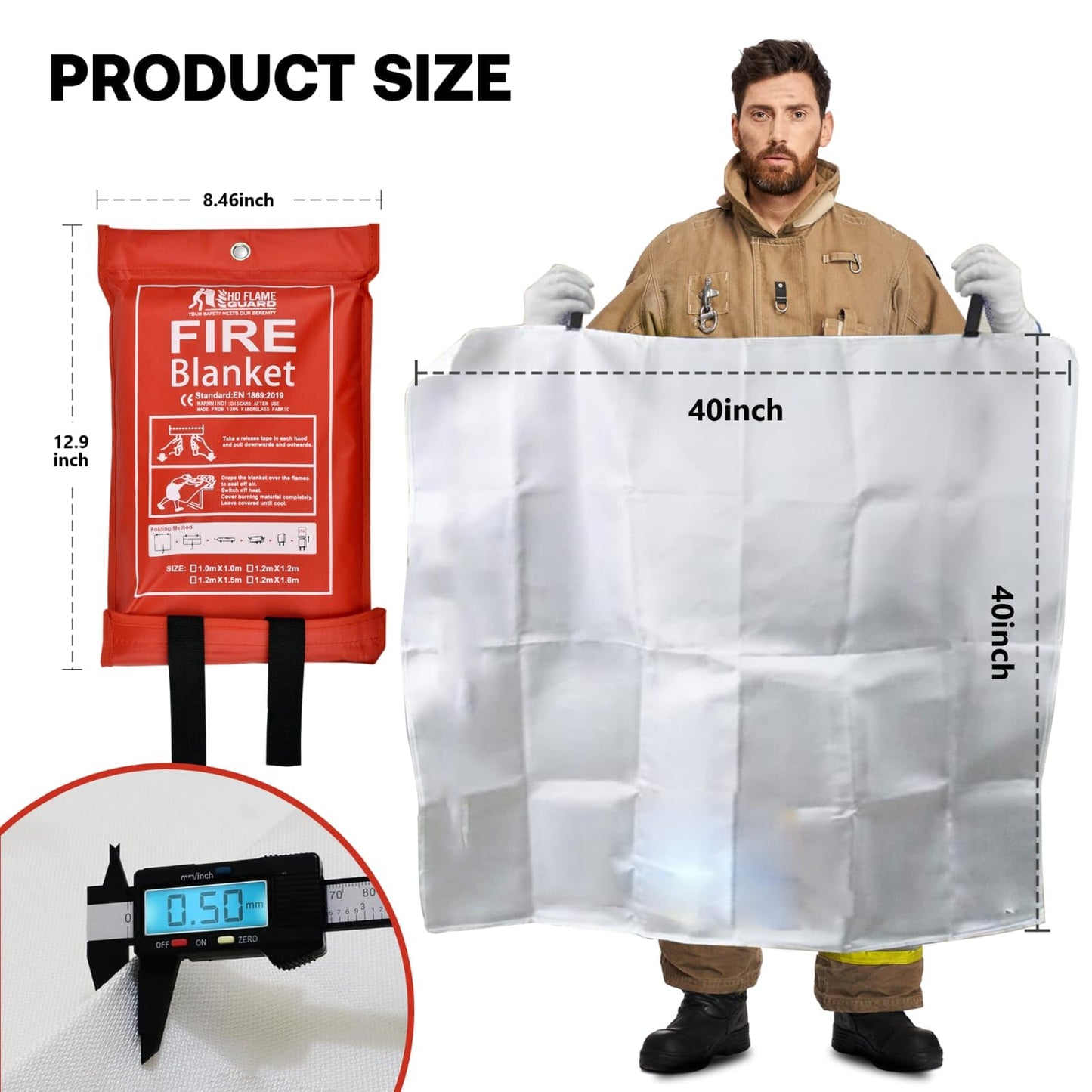 HD FLAME GUARD Comprehensive Fire Safety Kit | 2 Fire RED Blankets, Goggles, Hooks, Gloves | 40x40 INCH Size | Convenient Alternative to Bulky Extinguishers | Ensure Safety Effortlessly