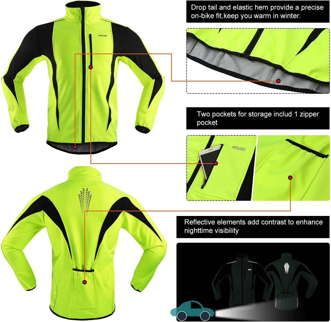 Windproof Waterproof Thermal Cycling Jacket for Winter | ARSUXEO 15K Softshell