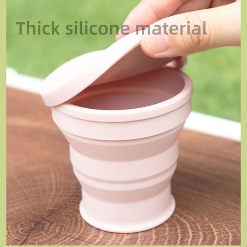 ZPCTECHGO Reusable Foldable Silicone Water Cup, Portable Picnic Snacks Cup, Pocket Size Travel Cup Extensible, Collapsible Cups with Lid for Camping, Travel (Pink with Hook)