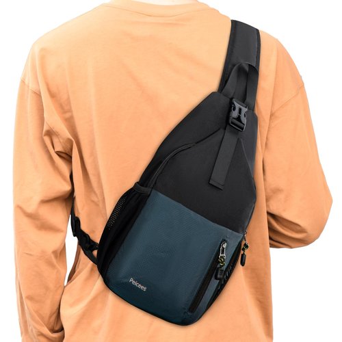 Peicees Sling Bag Crossbody Backpack For Men Women Hiking Waterproof Travel Shoulder Bags For Man Daypack Lightweight (Black)