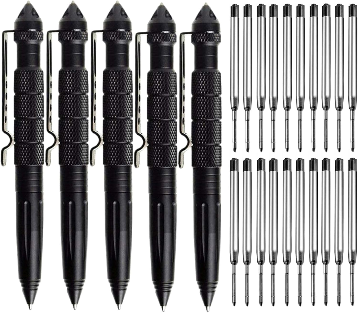 Tungsten Steel Military Tactical Pen - 2 Pack Emergency Self Defense with 8 Black Ballpoint Refills for Writing, Professional Glass Breaker Pen, Multitool for Father's Day