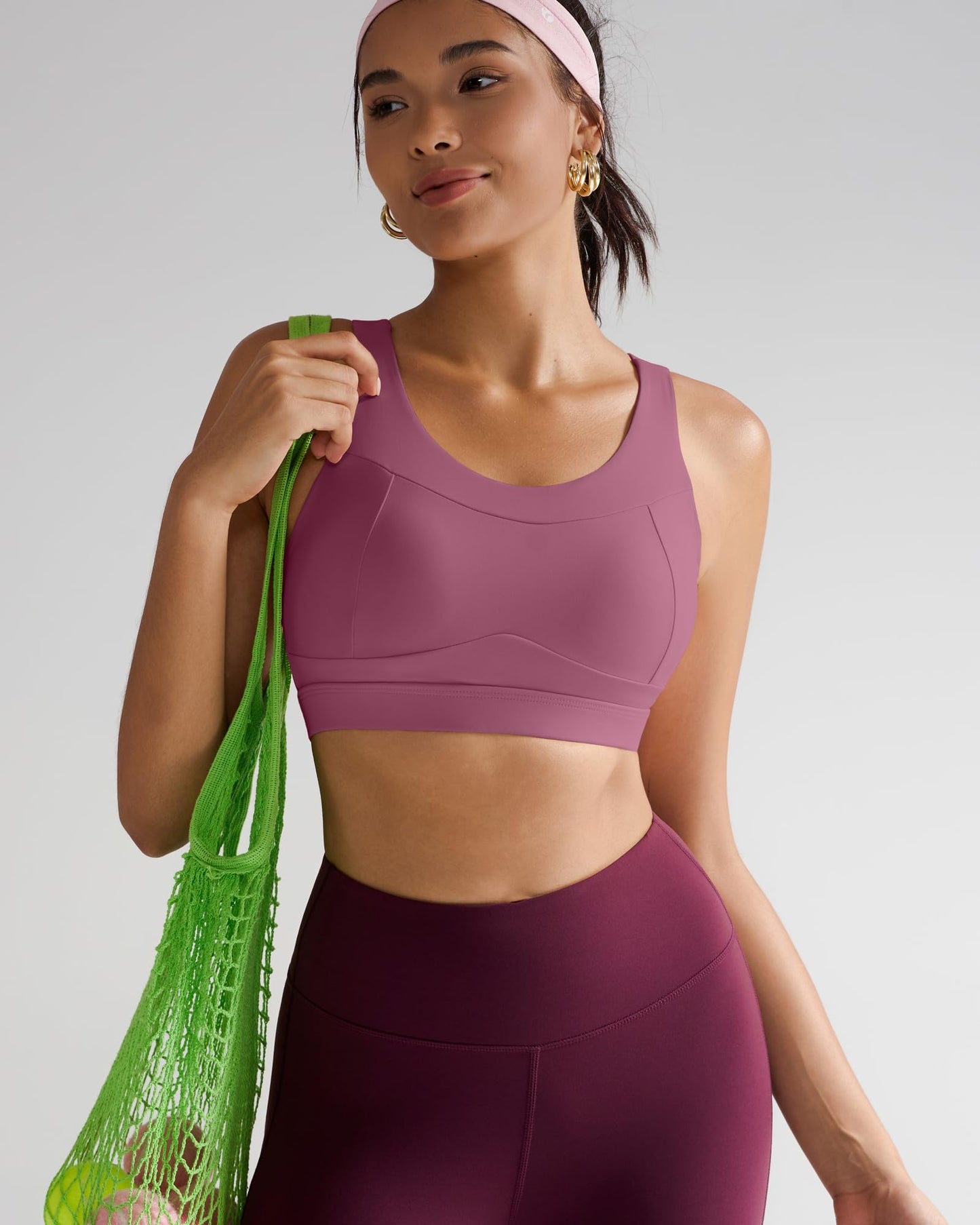 RUNNING GIRL High Impact Sports Bras for Women,Racerback Red Bra Workout Crop Tank Tops Longline Sports Bra Push up(WX2667 Pink,S)