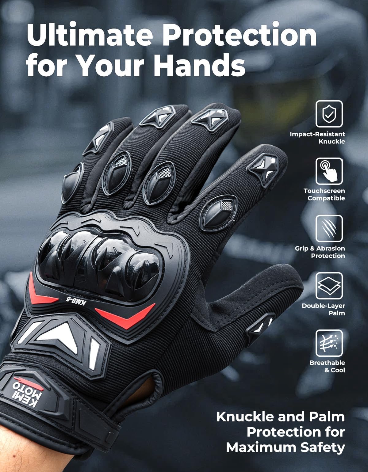 KEMIMOTO Motorcycle Gloves for Men, Touchscreen Cycling Gloves for Outdoor Sports On-Road Off-Road Mountain Motorcycle Motorcross Motorbike Dirt Bike Bicycle Racing ATV UTV