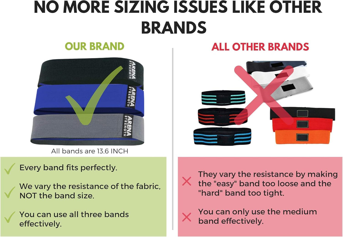 Arena Strength Fabric Booty Bands - Fabric Exercise Bands for Legs and Butt | Fabric Resistance Bands | Hip Resistance Bands with Workout Guide and Carry Case