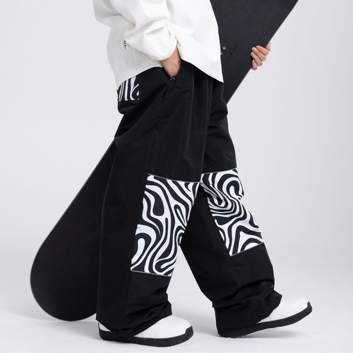 SNOWVERB Women Men Ski Baggy Cargo Knee Reflective Graphic Panel Casual Snow Pants Waterproof Loose Fit Snowboard Pants