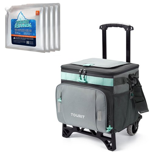 TOURIT 50-Can Insulated Rolling Cooler & 4 Pcs Reusable Ice Packs Bargain Perfect Combination