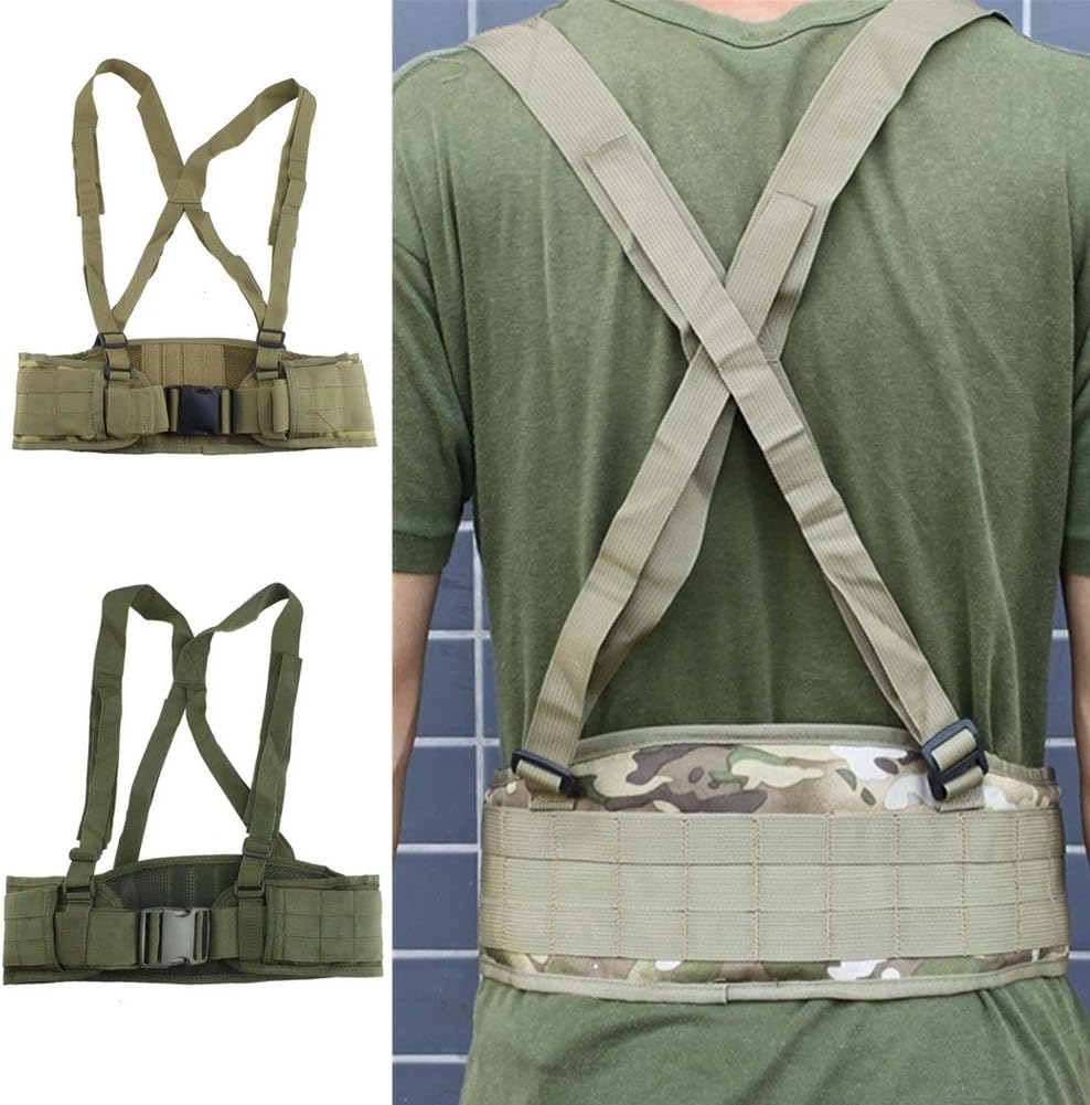Tactical Molle Waist Belt with Adjustable Suspenders & Free Straps for Airsoft Combat