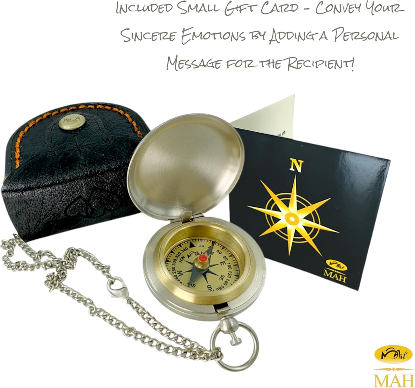 MAH Backpacking Navigation Handmade Brass Personalize Compass for Best Man Get Well Hiking Camping Hunting Trekking Sailing Adventure Travelling Graduation Day Birthday Gifts for Son Back to School