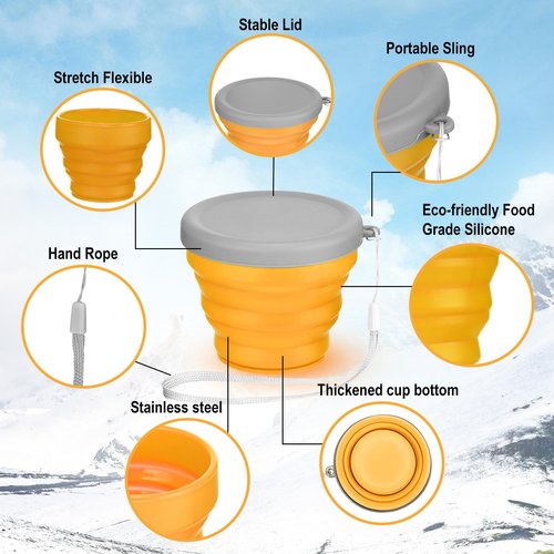 Umigy 9 Pcs 6.8 Oz/ 200 ml Silicone Collapsible Cup with Lid Collapsible Water Bottles Reusable Small Collapsible Travel Cup Portable Drinking Folding Camping Coffee Mugs for Hiking Outdoor Sports