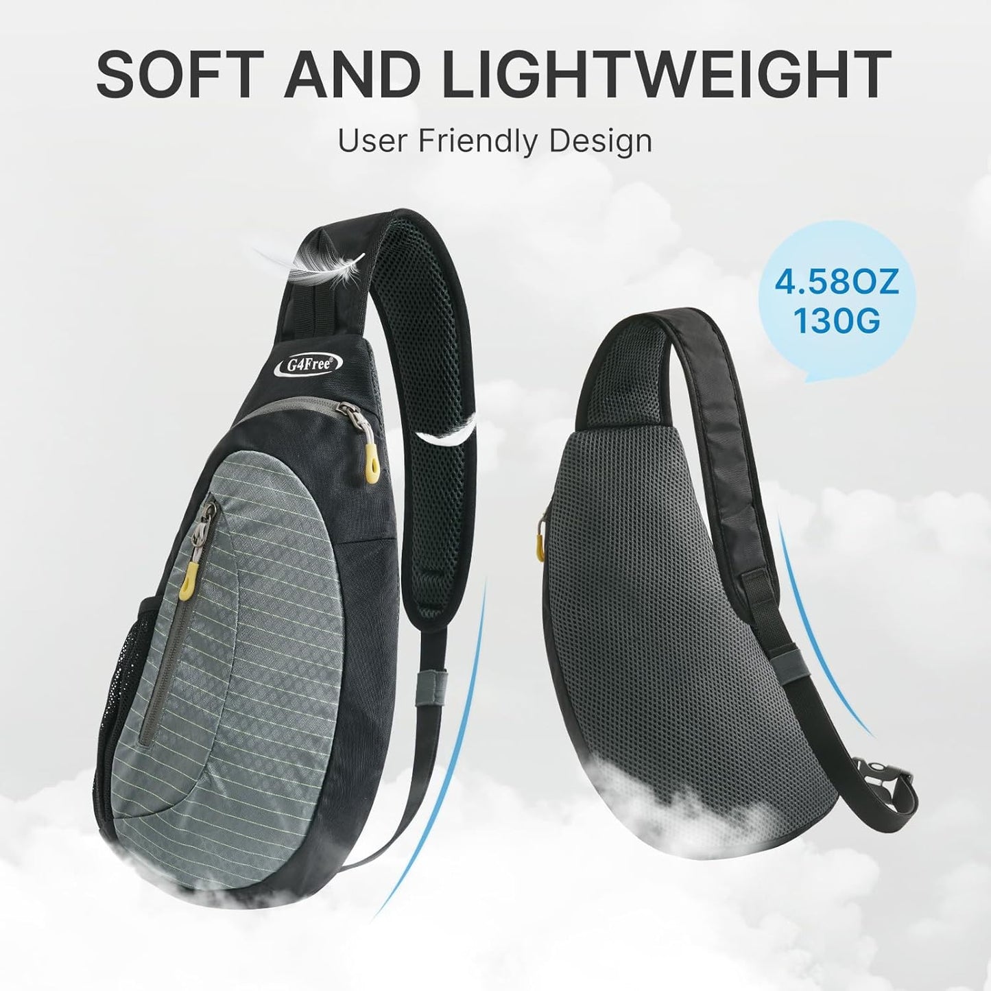 G4Free Sling Bag for Men Women, Small Crossbody Backpack Lightweight Chest Shoulder Bags for Travel, Outdoor and Sports (Black)