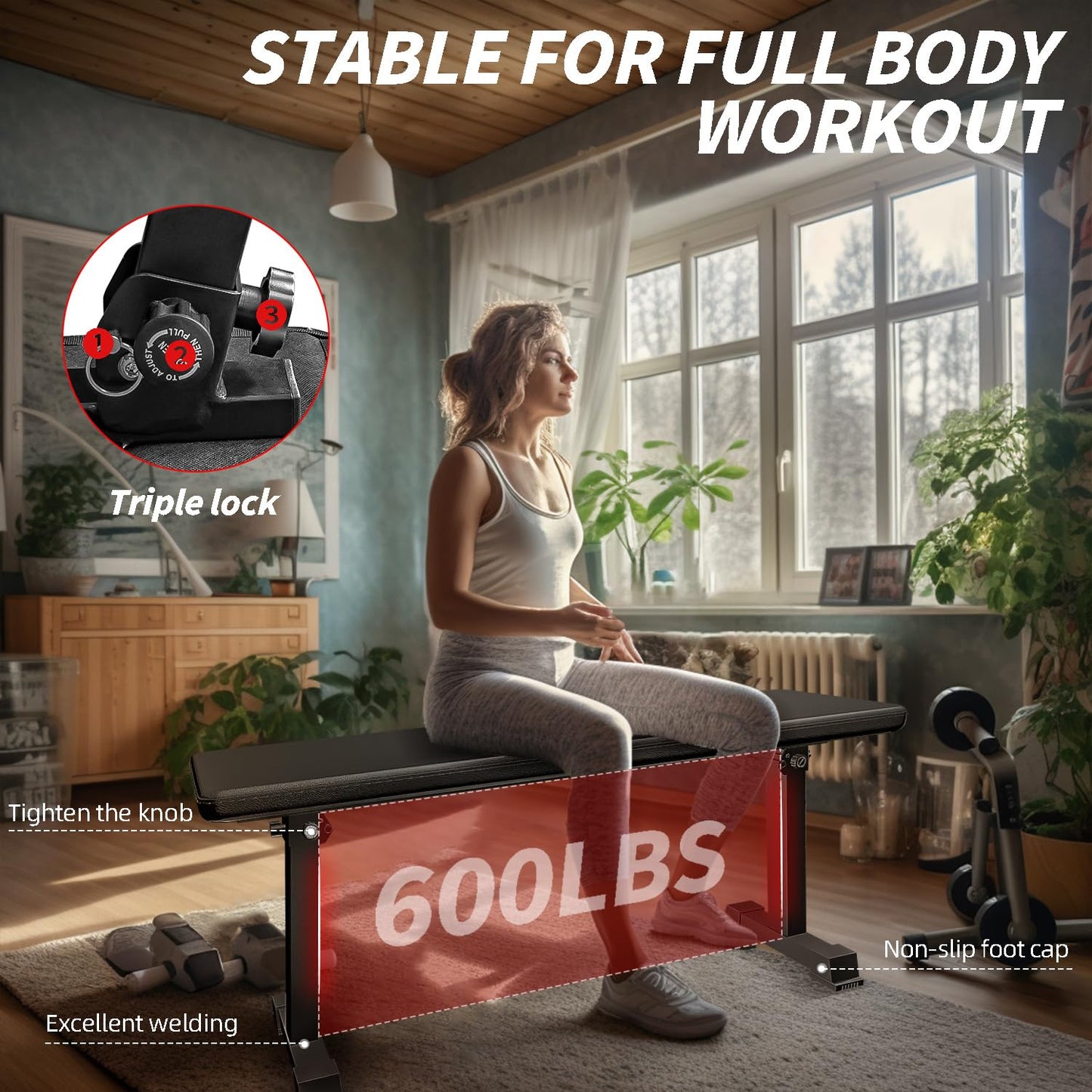 Houbos Flat Bench, Flat Weight Workout Exercise Bench Easy,Assembly,Foldaway Bench for Adjustable Dumbbells or an Adjustable Dumbbell Set,Strength Training Bench Press