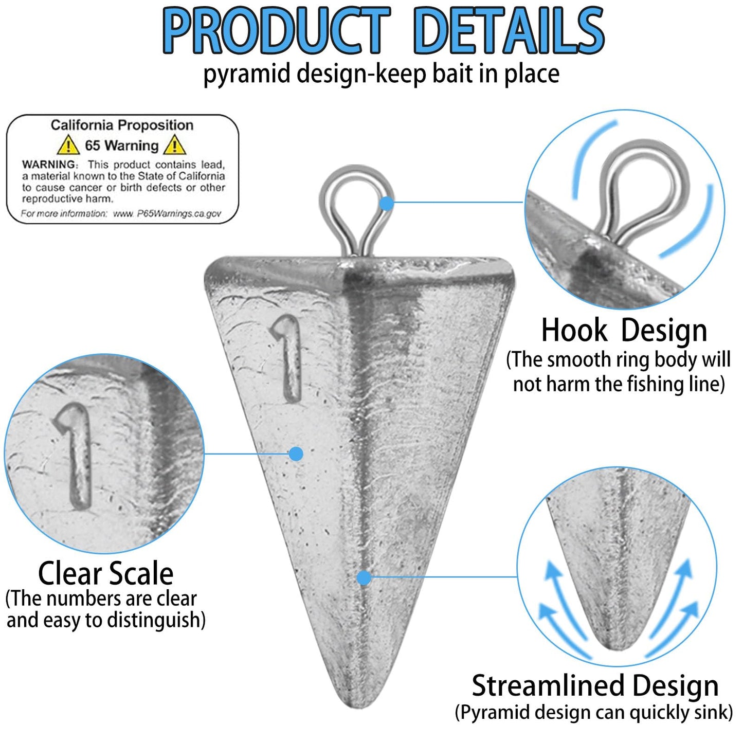 Fishing Weights Pyramid Sinkers Kit Bullet Fishing Weights Sinkers for Ocean Saltwater Surf Fishing - Essential Tackle Set in 1oz, 2oz, 3oz, 4oz Sizes