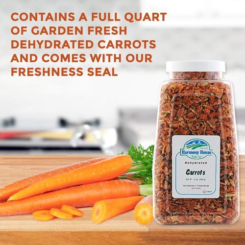 Harmony House Foods Dehydrated Diced Carrots - Air Dried Vegetables for Soup and Cooked Dishes, Great for Camping, Survival, and Backpacking, 15 Ounce Jar