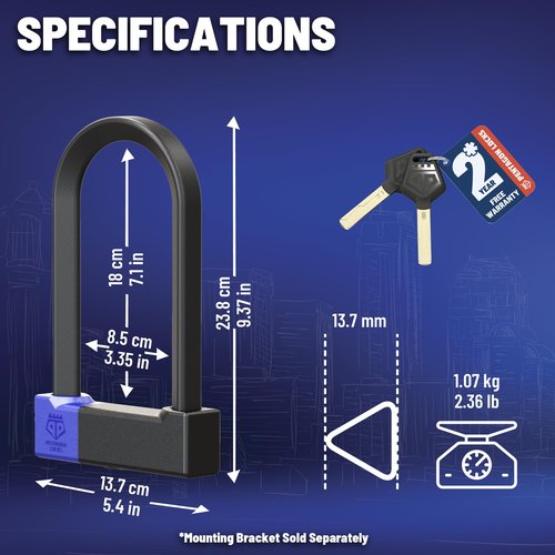 PENTAGON Bike U Lock - Patented Heavy Duty Anti Theft Bicycle ULock - Ultra Lightweight Sold Secure Gold Bike Security D Lock with Keys for Bikes Electric Bikes and Scooters (3.35/7.1 in)