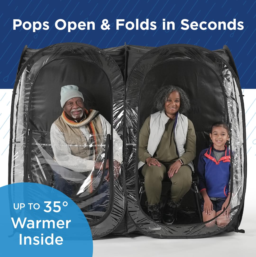 WeatherPod® The Original Shark Tank Side-by-Side™ Pop-Up Pod - Stay Warm, Dry, and Out of The Sun - Weather Pod for Sports, Rain, or Wind - Set Up in Seconds - (Black, 72" L x 36" W x 59" H)