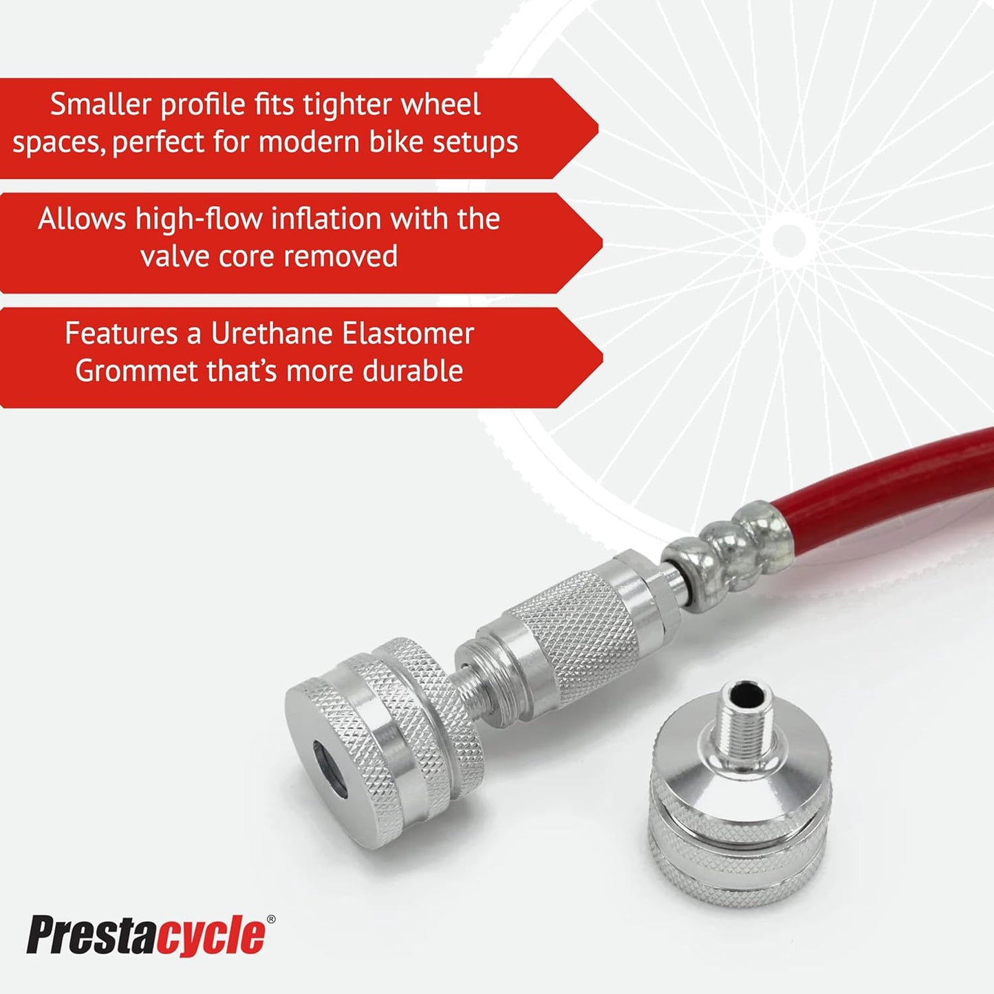 Prestacycle Quick-Click Big Presta Head - Urethane Gasket for Tubeless & Standard Presta Valves, Fits Floor Pumps & Prestaflator Pro Tools, 6061-T6 Alloy Construction, Bicycles