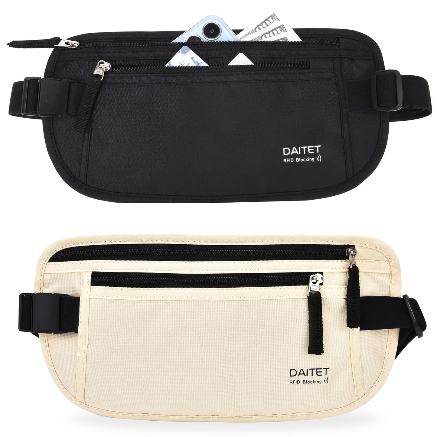 Money Belt for Travel - RFID Slim Passport Holder Travel Pouch Concealed， Anti-theft