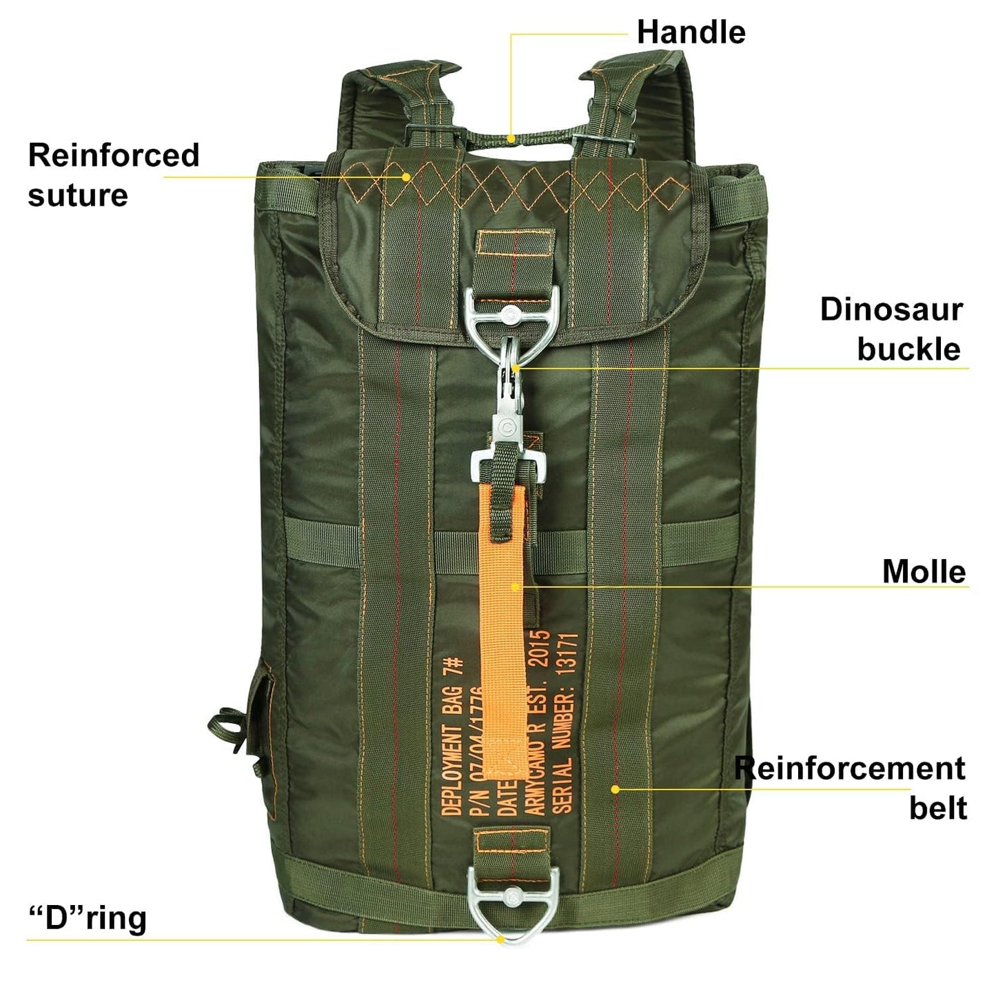 Military Tactical Backpack Parachute Buckles Hook Nylon Rucksacks Flight Backpacks Day Pack for Outdoor,Hiking,Camping (Green)