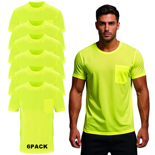 JOYYANGFANG Men's Running Shirts Sun Protection Hiking Yoga Gym Fit T-Shirt Quick Dry Workout Moisture Wicking T-Shirt Short Sleeve 6 Pack XL Yellow