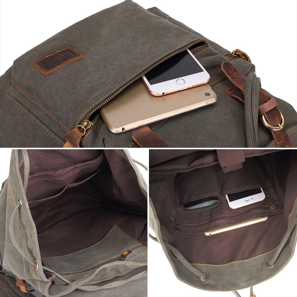 Vintage Leather Trim Backpack for Men & Women | Casual Travel Rucksack for Laptops
