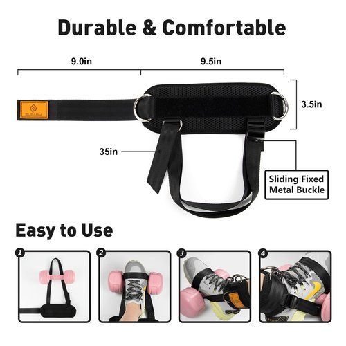 ELEAMY Ankle Straps for Dumbbells and Cable Machines, Dumbbell Foot Attachment, Tibialis Trainer, Leg Extensions for Women and Men (Black 2PC)