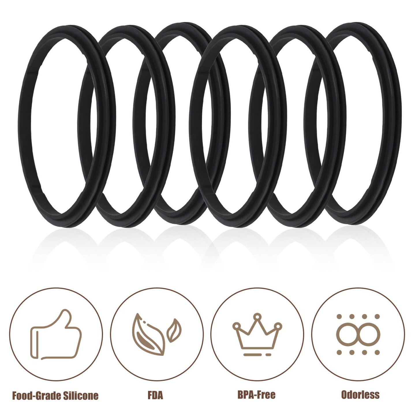 6pcs Water Bottle Lid Gasket, Silicone Water Bottle Seal Ring Replacement Glass Cup Gasket for 24oz 36oz Water Bottle Replacement Compatible with Stanley Quick FLIP GO (Black)