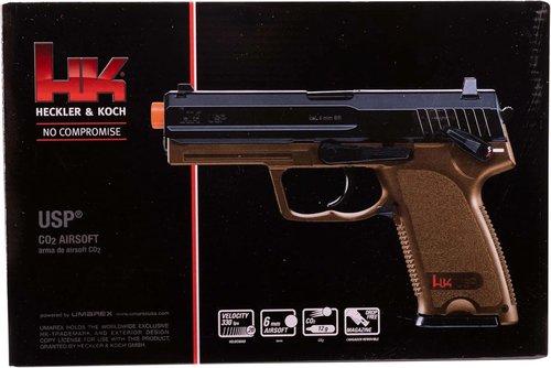 HK Heckler & Koch USP CO2 Powered 6mm BB Pistol Airsoft Gun, Standard Action, Dark Earth Brown