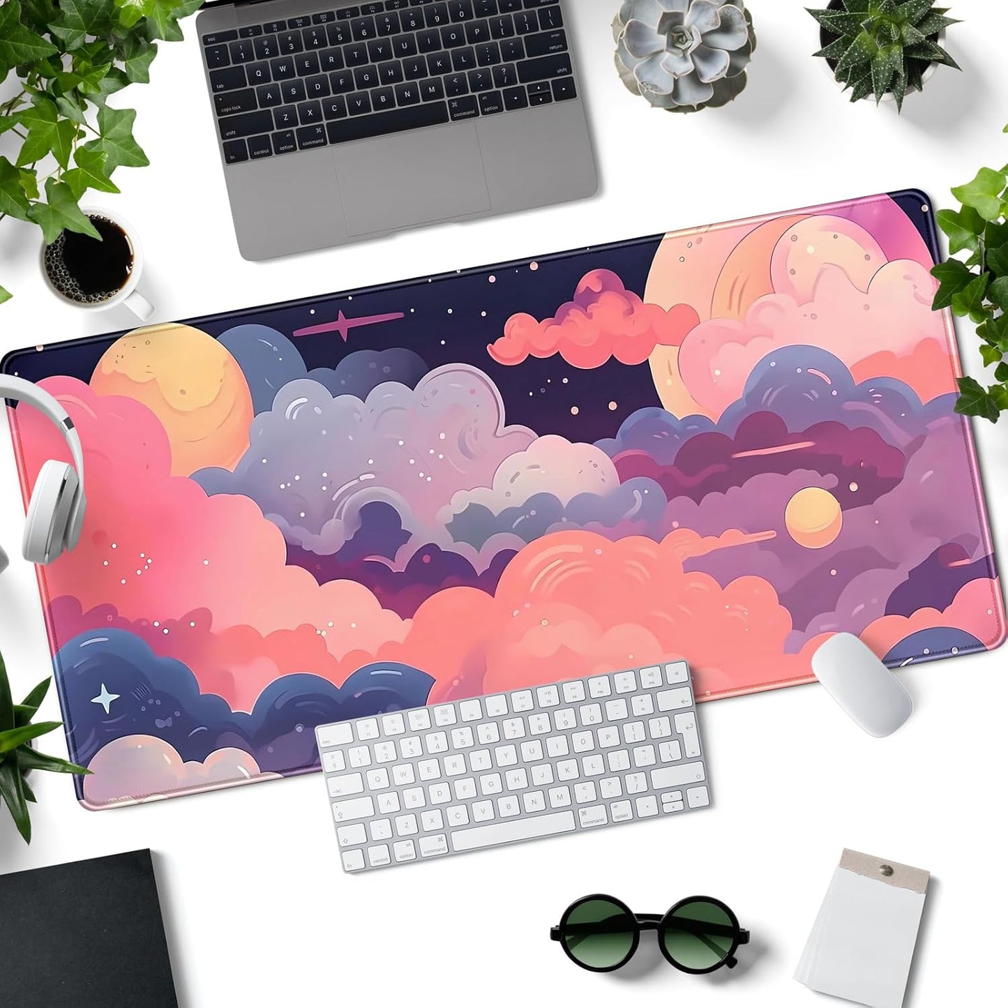 Japanese Desk Mat Riverside Full Moon Desk Pad Black Red Large Mouse Pad Gaming Mousepad Extended XXL Keyboard Pad 31.5 x 15.7 in Laptop Computer Mouse Keyboard Mat for Office Desk Decor