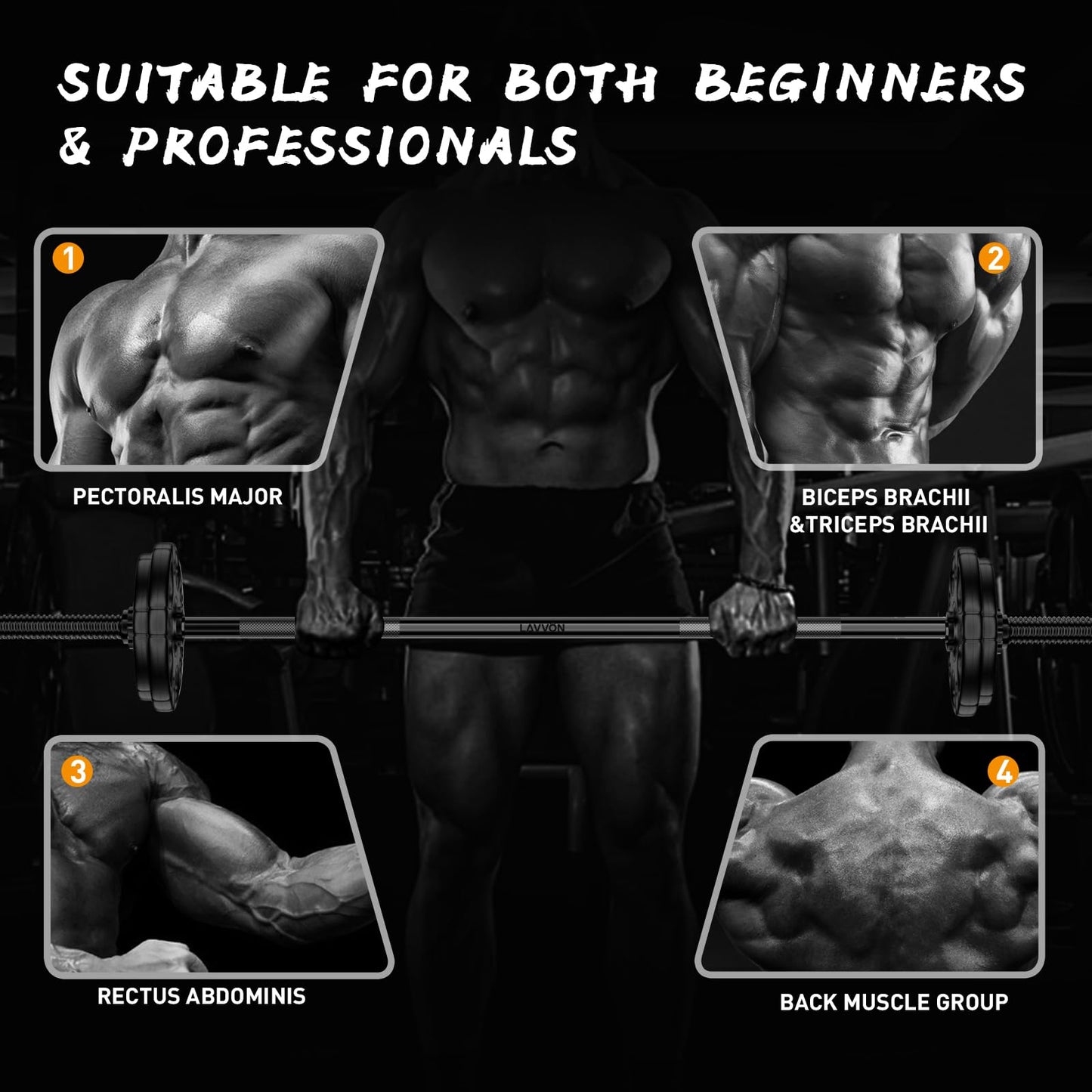 55" Weight Lifting Bar, 1" Standard Straight Barbell Bars for Weight lifting, Olympic Barbell Bar for Bench Press/Hip Thrusts/Squats/Lunges for Gym and Home, 2 Star Star-nuts (480lb Weight Capacity)