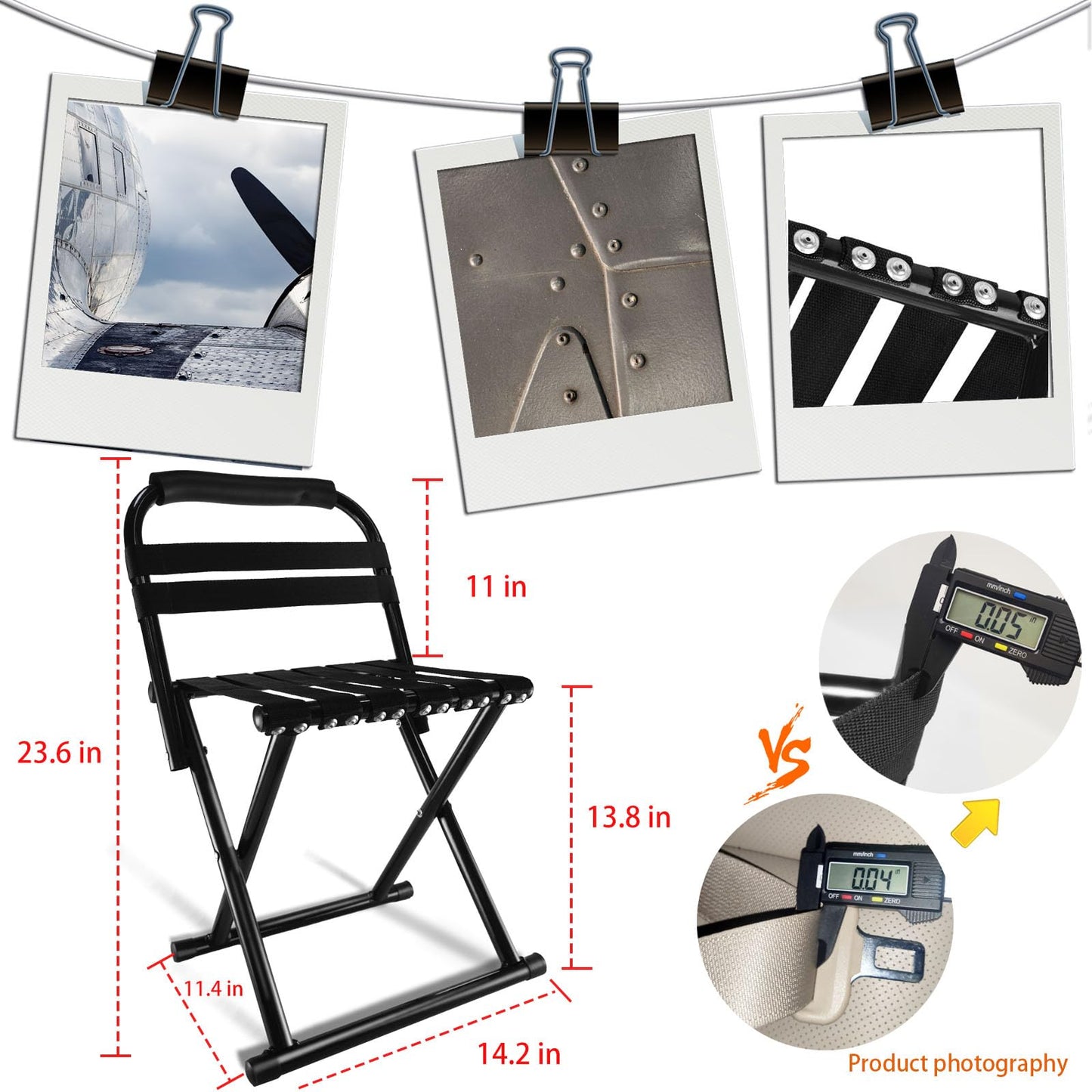 Folding Camp Chair for Camping Stool, 24 Inch Oversized Foot Rest 500 Lbs Portable Folding Camp Chair for Adults(Black)