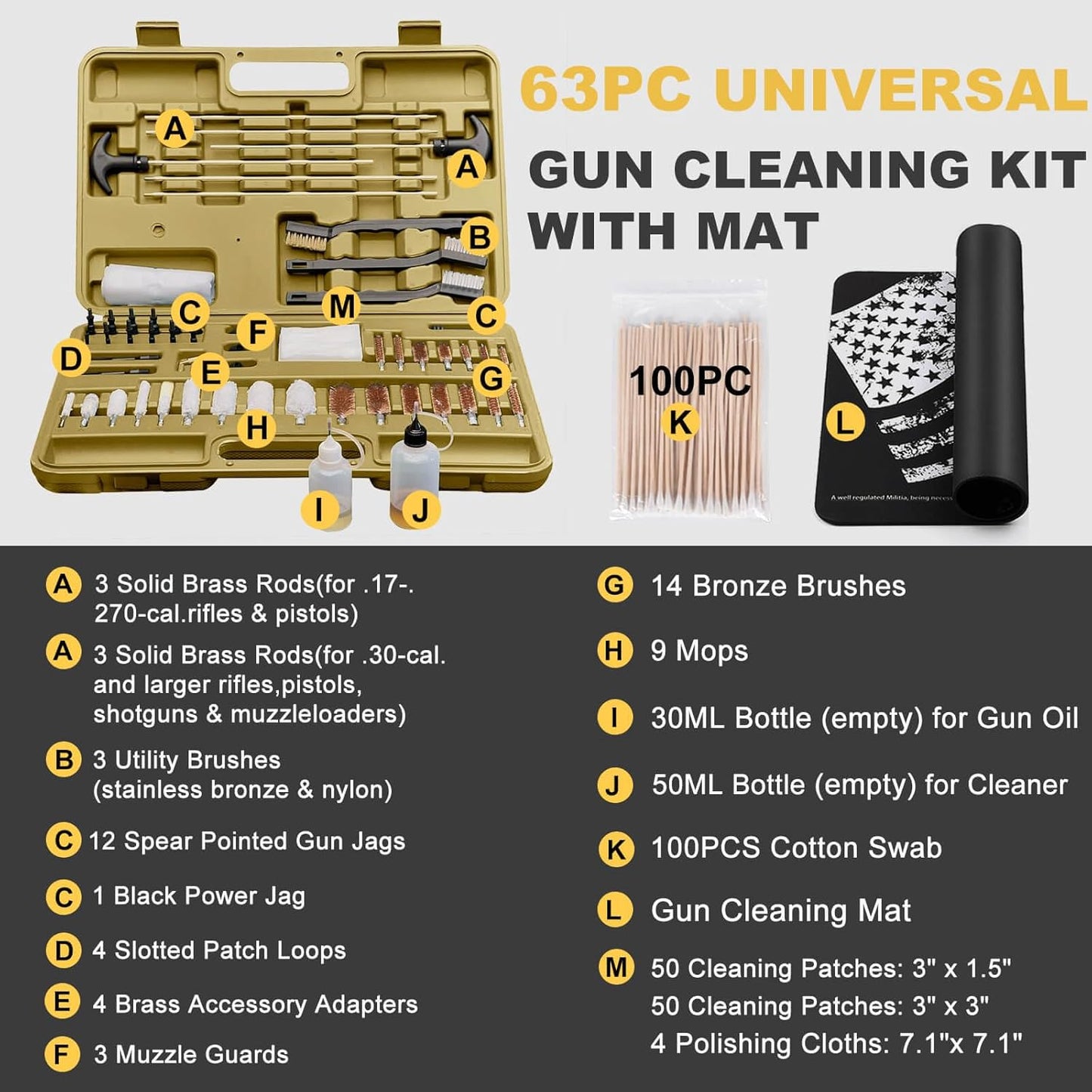 iunio Gun Cleaning Kit, Universal Gun Cleaning Kit for All Caliber Shotgun Pistol Rifle Cleaning Kit with Mat Portable Case