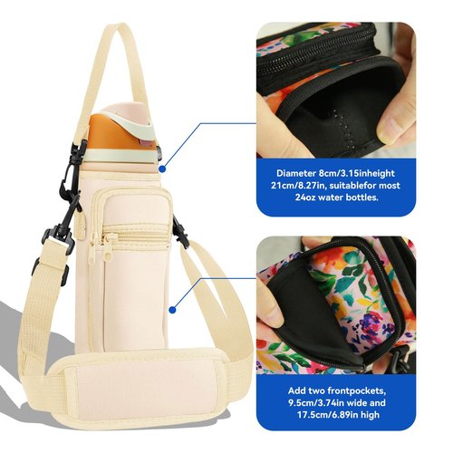 SLEILIN Neoprene Water Bottle Holder Bag with Cell Phone Pocket Compatible with Owala FreeSip 24 oz，Water Bottle Carrying Bag ，with Adjustable Shoulder Strap,for 24oz Stainless Steel Water Bottle