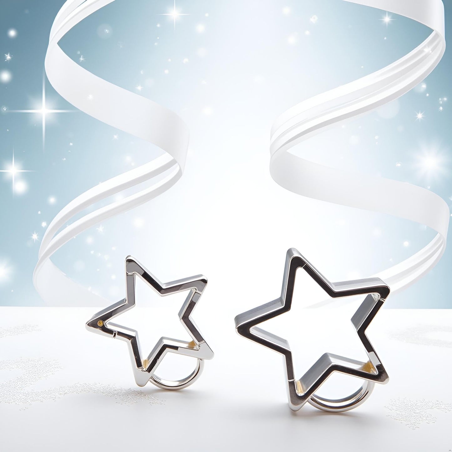 2Pcs Silver Star Shaped Stainless Steel Keychain Clip Carabiner Snap Hook Holder Star Hook Clip Key Holder Carabiner Clip for Keys Chain Accessories