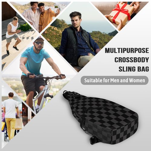 Sling Backpack Trendy Sling Bag Multipurpose Crossbody Sling Travel Hiking Crossbody Shoulder Backpack (Black Checkered)