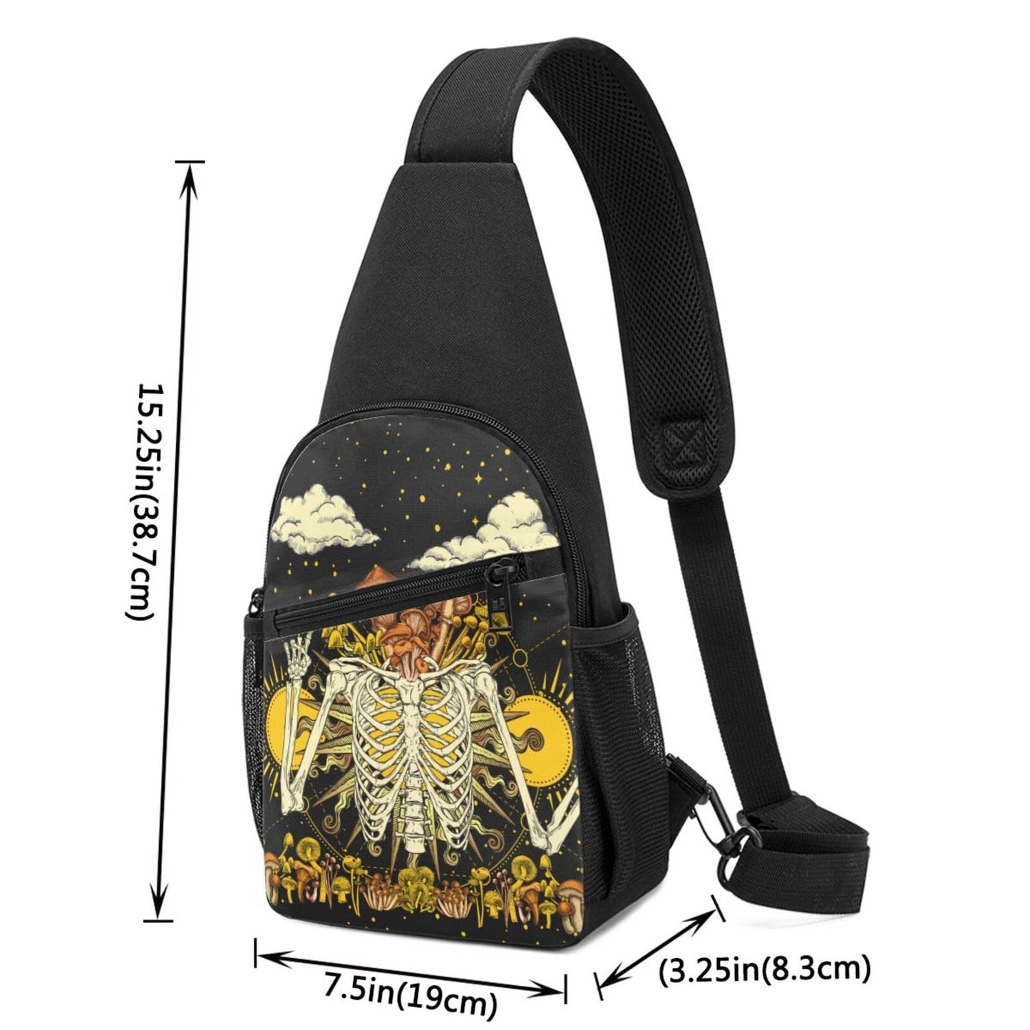 FREEHOTU Mushroom Skeleton Burning Sun Plants Sling Backpack Travel Daypack Chest Bag Crossbody Shoulder Bag