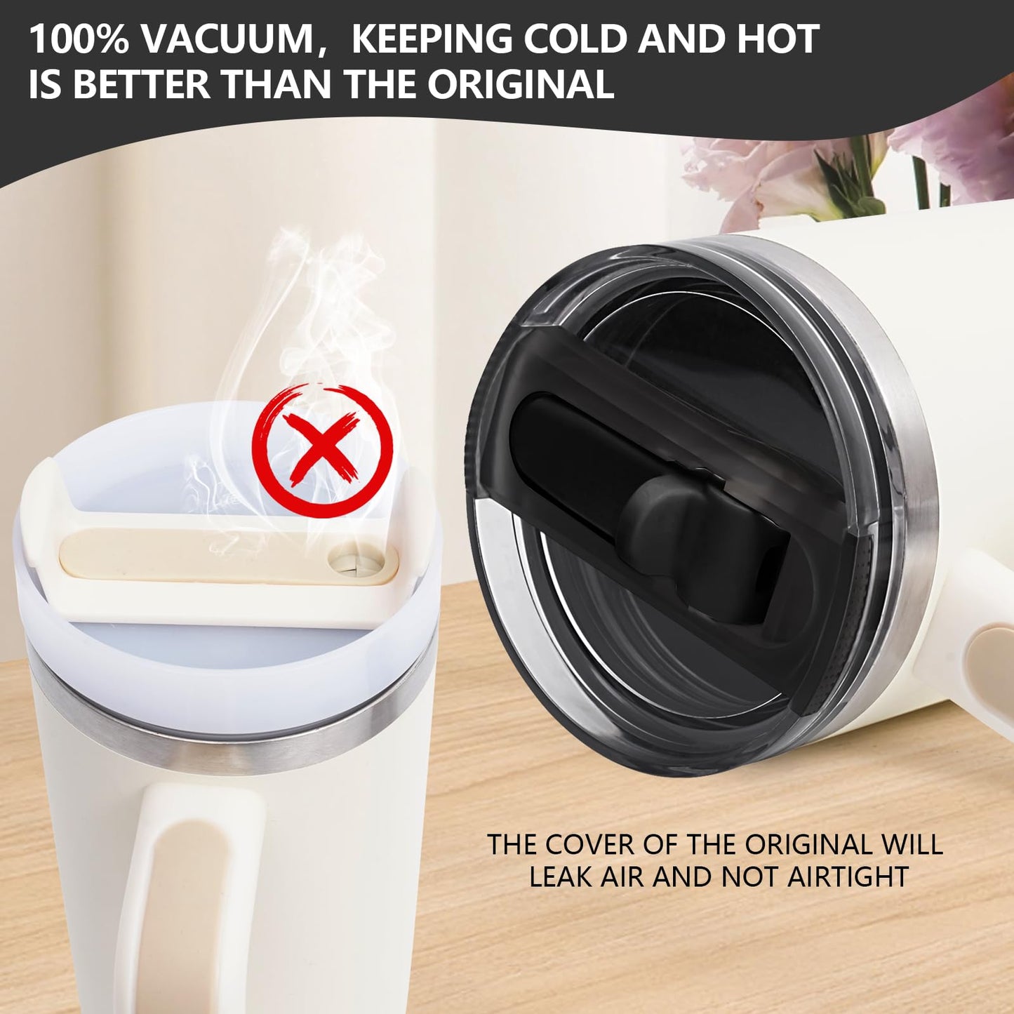 2PC Replacement Leak Proof Tumbler FLIP Lid With Straw - Fit For Stanley ProTour Quencher and Quencher H2.0 20oz,30oz Tumbler (2BLACK, 20oz and 30oz)